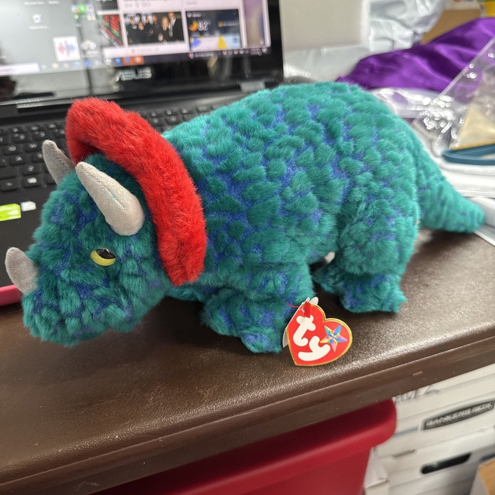 TY Hornsly Triceratops Beanie Buddy 2001 Dinosaur Plush 15" Retired With Tags